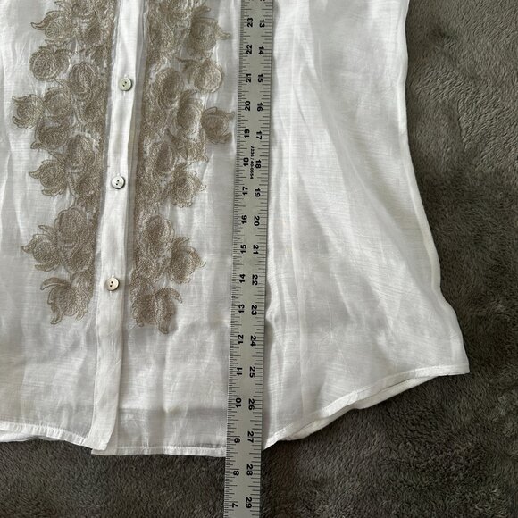 Nic + Zoe White Embroidered Button Down Blouse Shirt LARGE Sheer Mixed Media - Picture 7 of 7